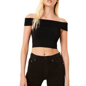French Connection Black Off the Shoulder Crop Top  Size M  NWT